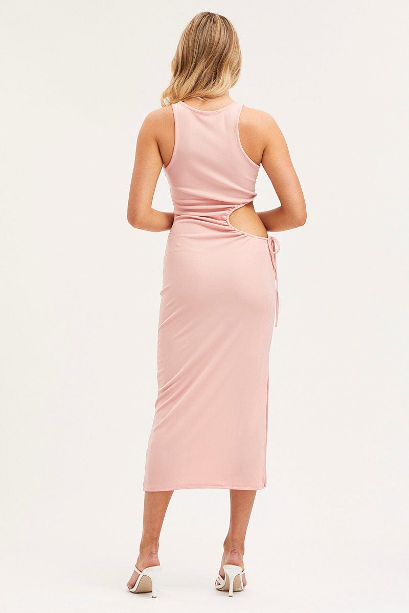 F BODYCON DRESS Pink Midi Dress Sleeveless for Women by Ally