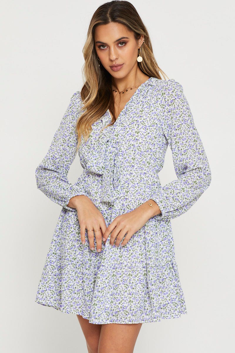 F BODYCON DRESS Print Mini Dress Long Sleeve for Women by Ally