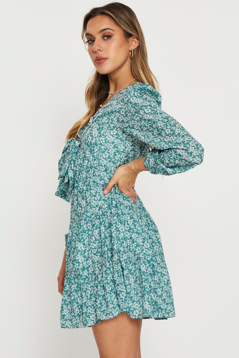 F BODYCON DRESS Print Mini Dress Long Sleeve for Women by Ally