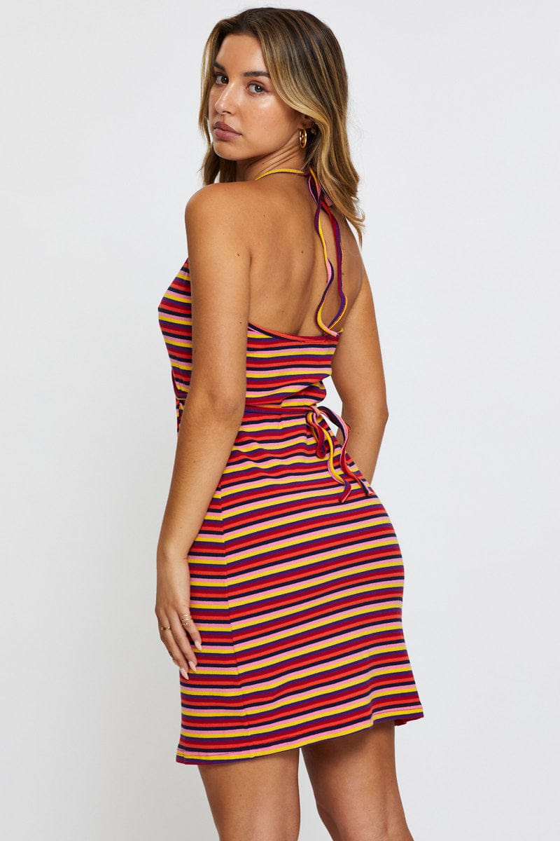 F BODYCON DRESS Stripe Wrap Dress Mini for Women by Ally
