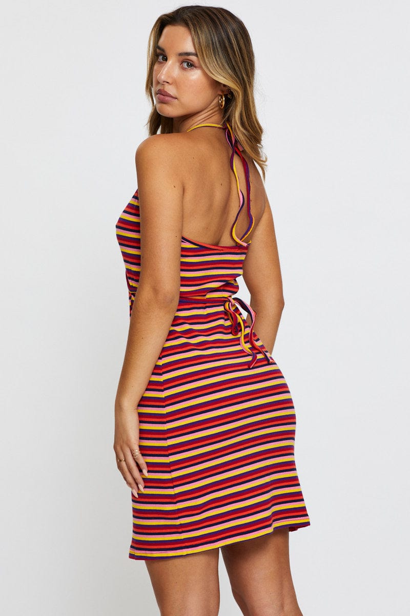 Women's Stripe Wrap Dress Mini Women's Stripe Wrap Dress Mini