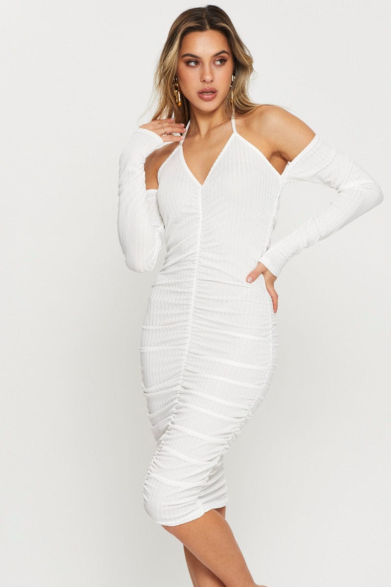 F BODYCON DRESS White Bodycon Dress Halter Neck for Women by Ally