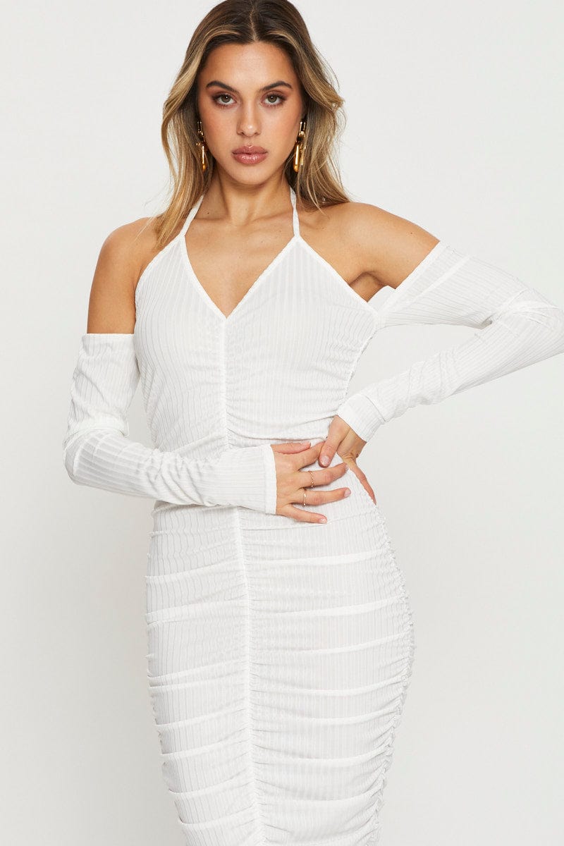 F BODYCON DRESS White Bodycon Dress Halter Neck for Women by Ally