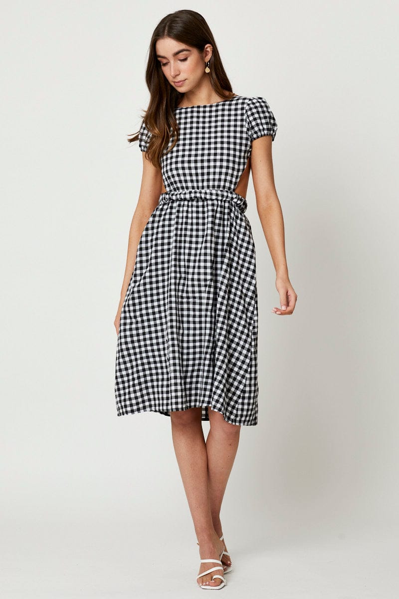 Women’s Black Check Cross Back Dress | Ally Fashion