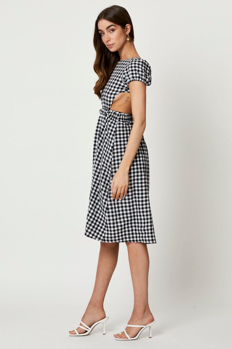 Women’s Black Check Cross Back Dress | Ally Fashion