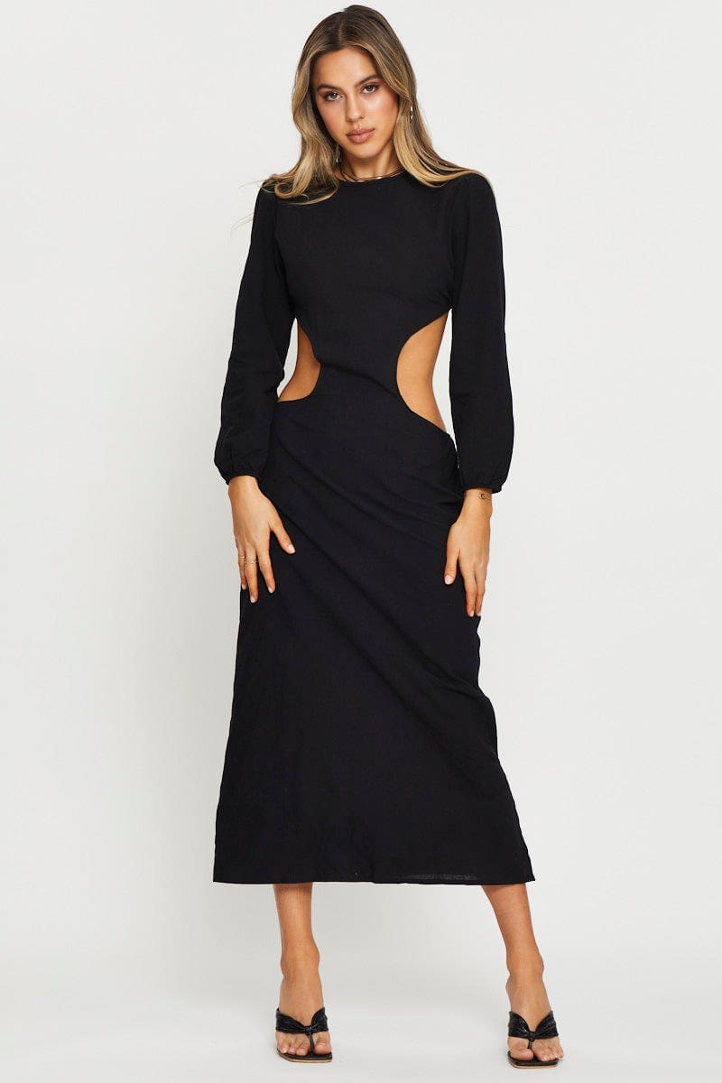 F MAXI DRESS Black Maxi Dress Long Sleeve for Women by Ally