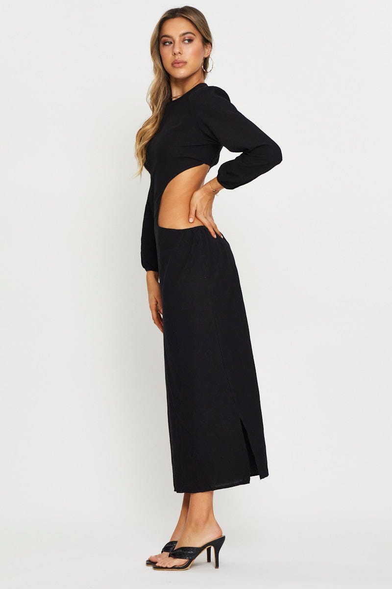 F MAXI DRESS Black Maxi Dress Long Sleeve for Women by Ally