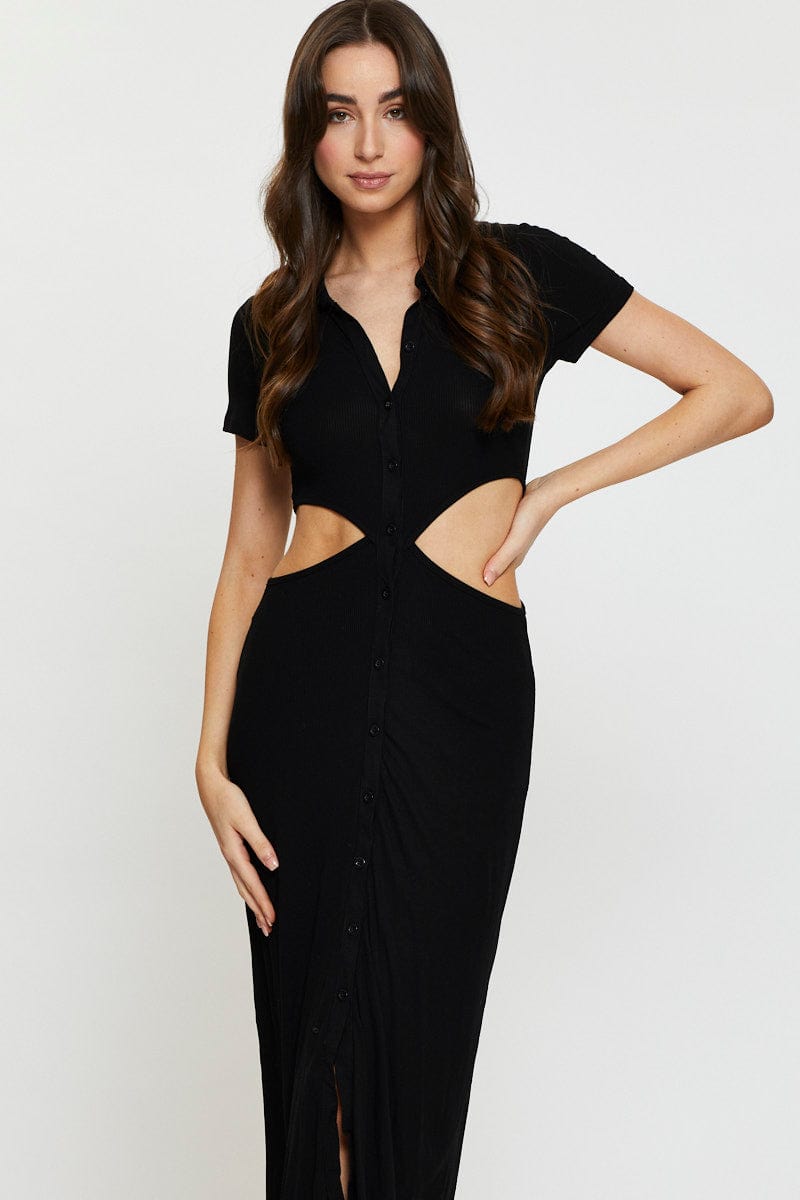 Black Maxi Dress Short Sleeve Evening