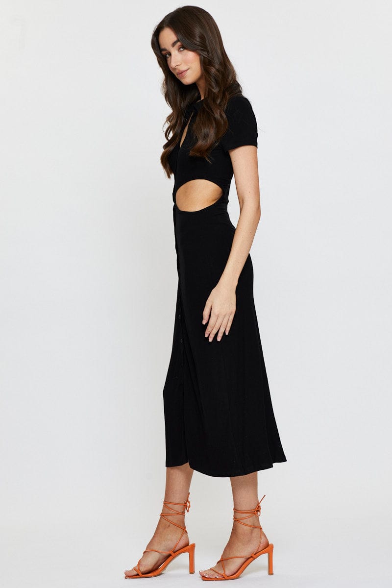 F MAXI DRESS Black Maxi Dress Short Sleeve Evening for Women by Ally