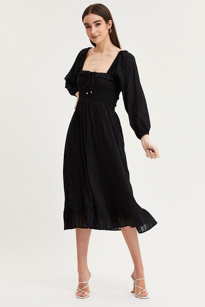 Women’s Black Midi Dress Long Sleeve Evening | Ally Fashion