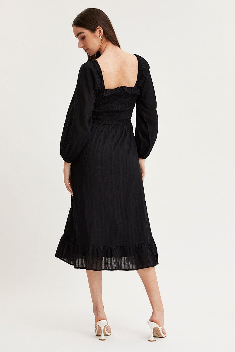 Women’s Black Midi Dress Long Sleeve Evening | Ally Fashion