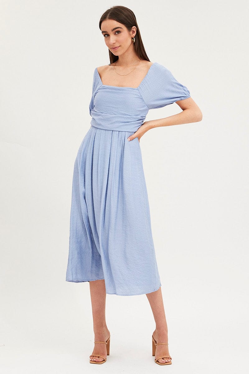 F MAXI DRESS Blue Midi Dress Evening Square Neck for Women by Ally