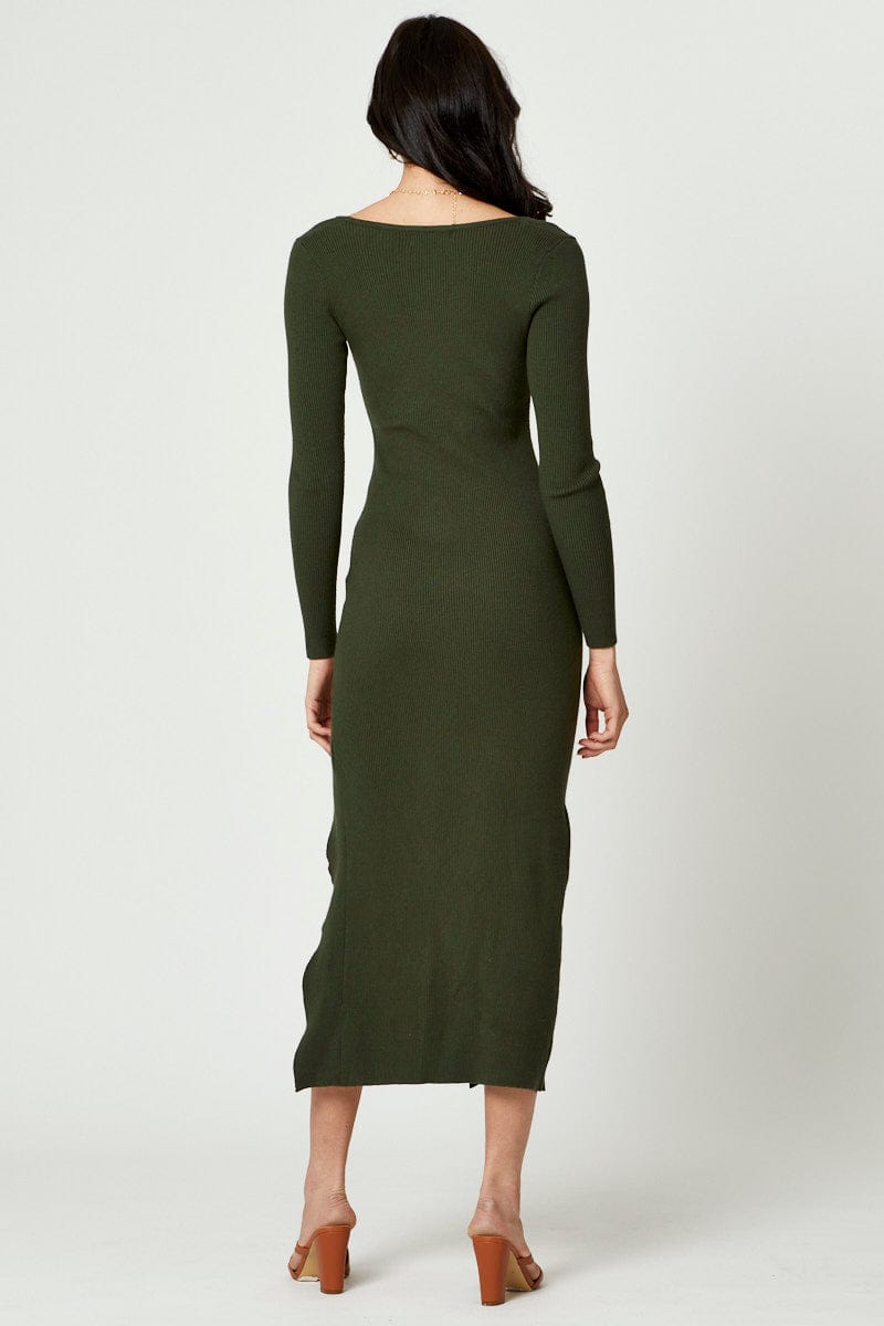 F MAXI DRESS Green High Split Knit Maxi Dress for Women by Ally