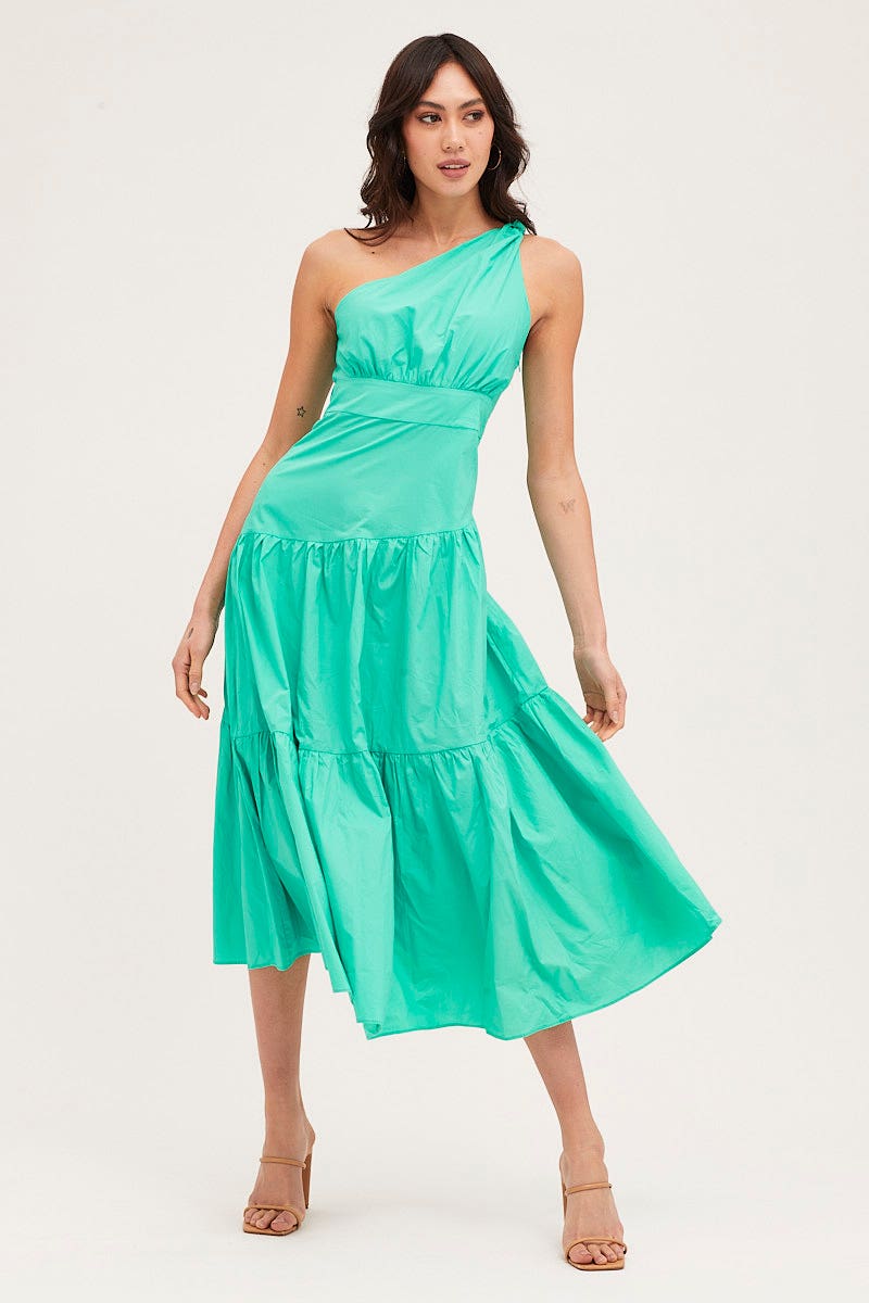 F MAXI DRESS Green Maxi Dress One Shoulder Evening for Women by Ally