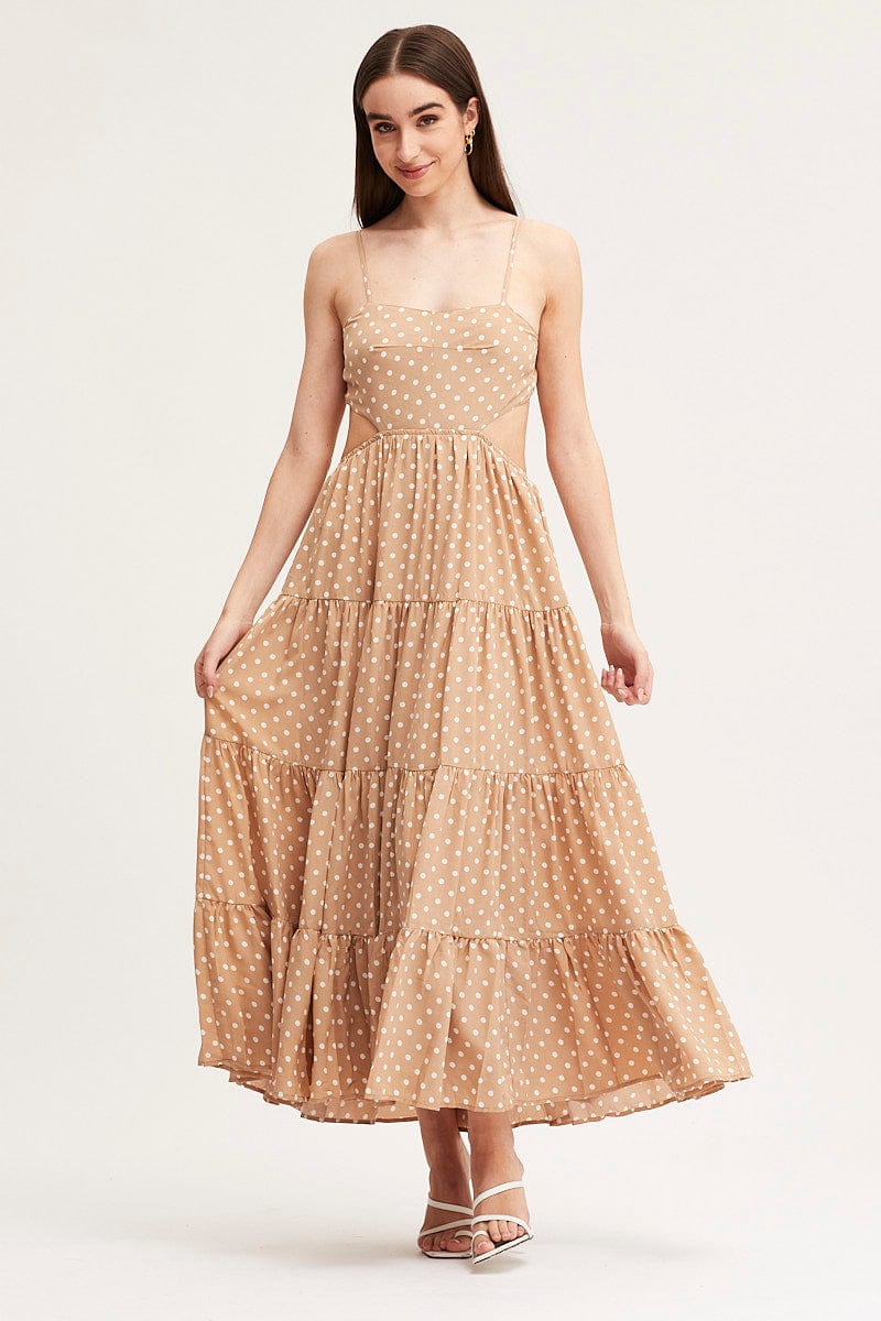 F MAXI DRESS Polka Dot Maxi Dress Sleeveless Evening for Women by Ally