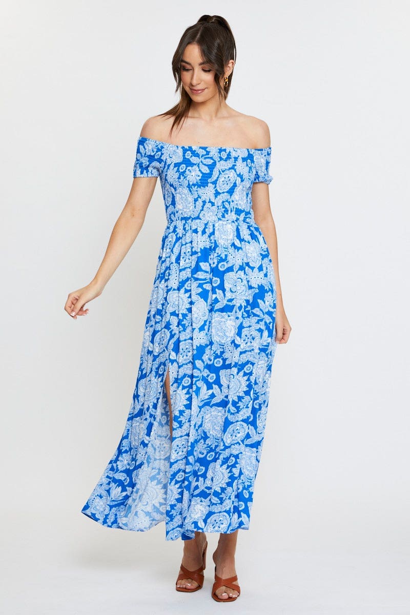 Women's Print Maxi Dress Off Shoulder Evening | Ally Fashion Women's Print Maxi Dress Off Shoulder Evening | Ally Fashion