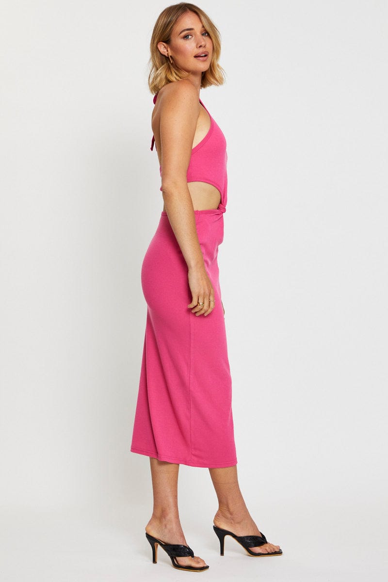 F MIDI DRESS Pink Midi Dress Sleeveless for Women by Ally