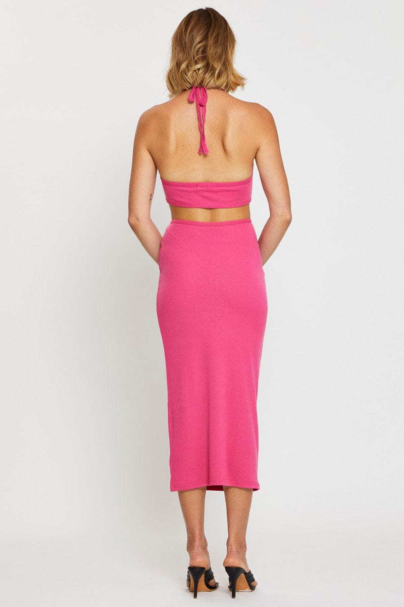 F MIDI DRESS Pink Midi Dress Sleeveless for Women by Ally