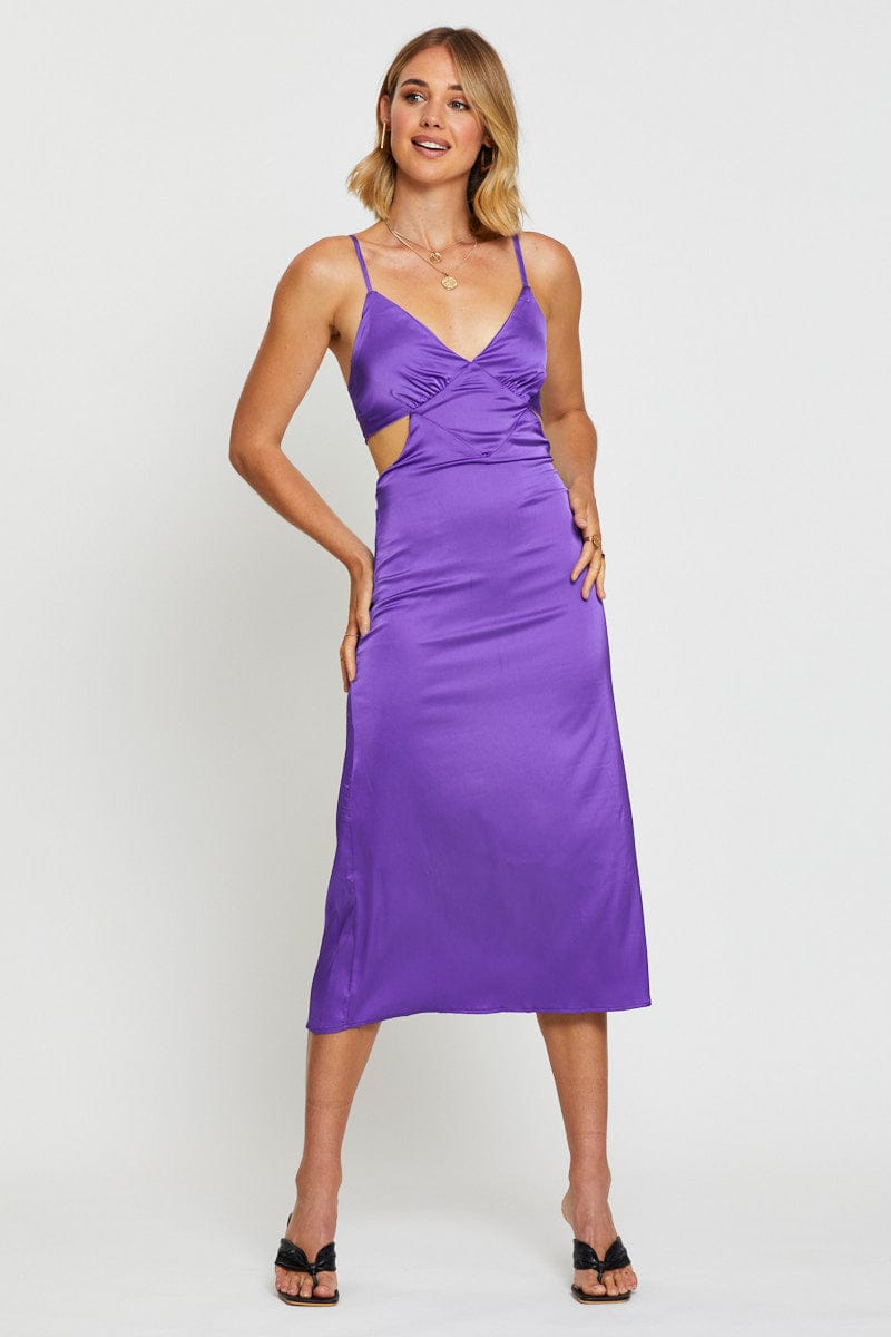 F MIDI DRESS Purple Midi Dress Satin for Women by Ally