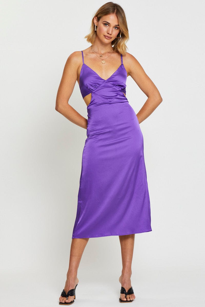 F MIDI DRESS Purple Midi Dress Satin for Women by Ally