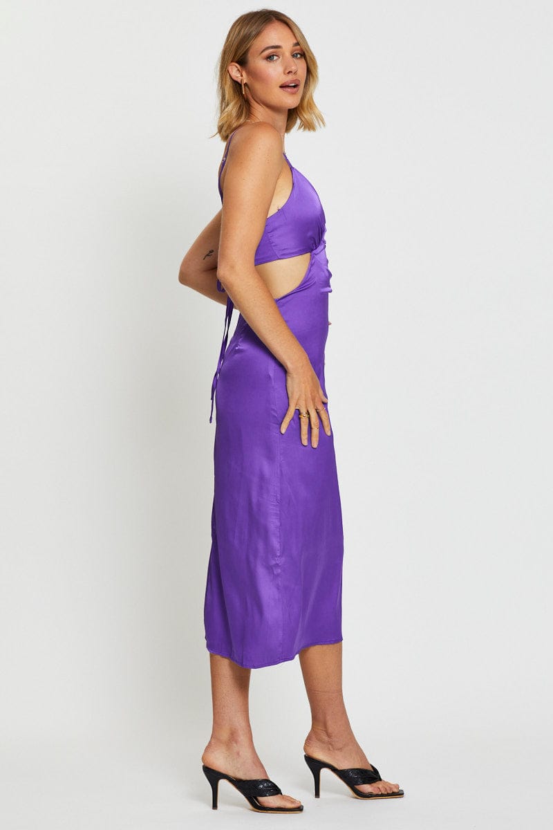 F MIDI DRESS Purple Midi Dress Satin for Women by Ally