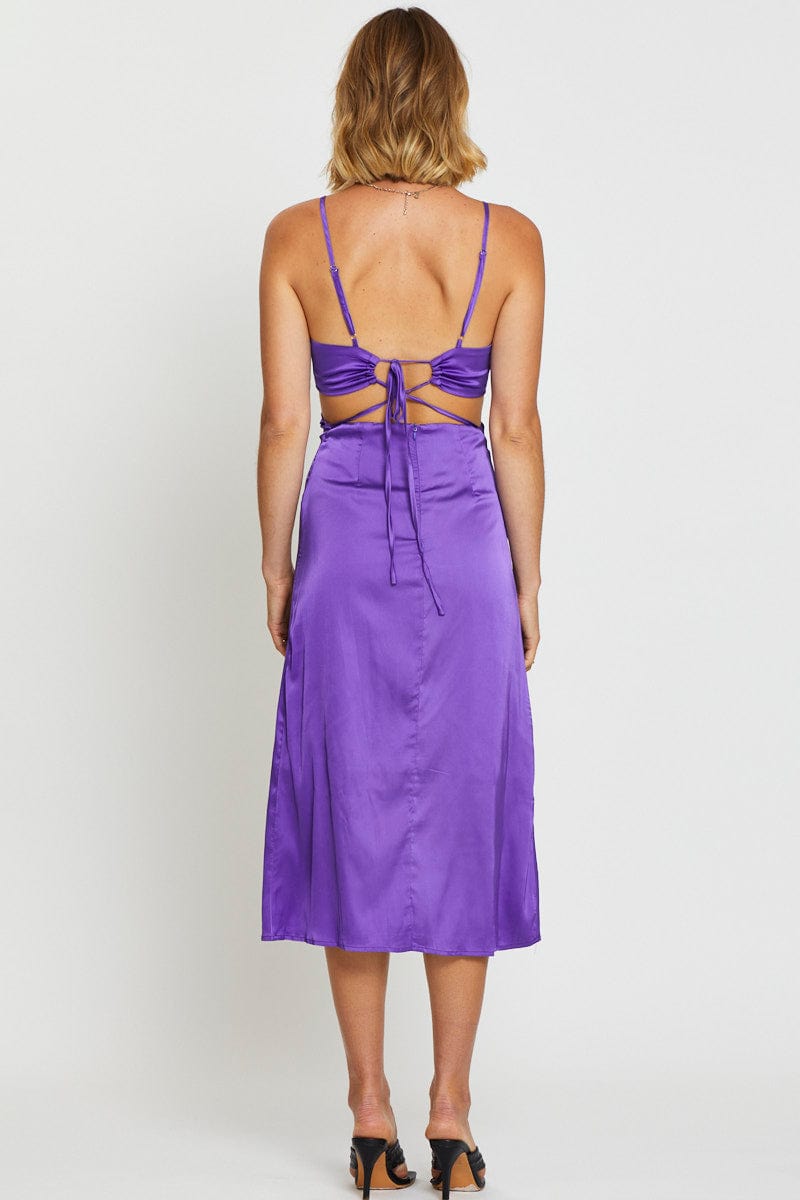 F MIDI DRESS Purple Midi Dress Satin for Women by Ally