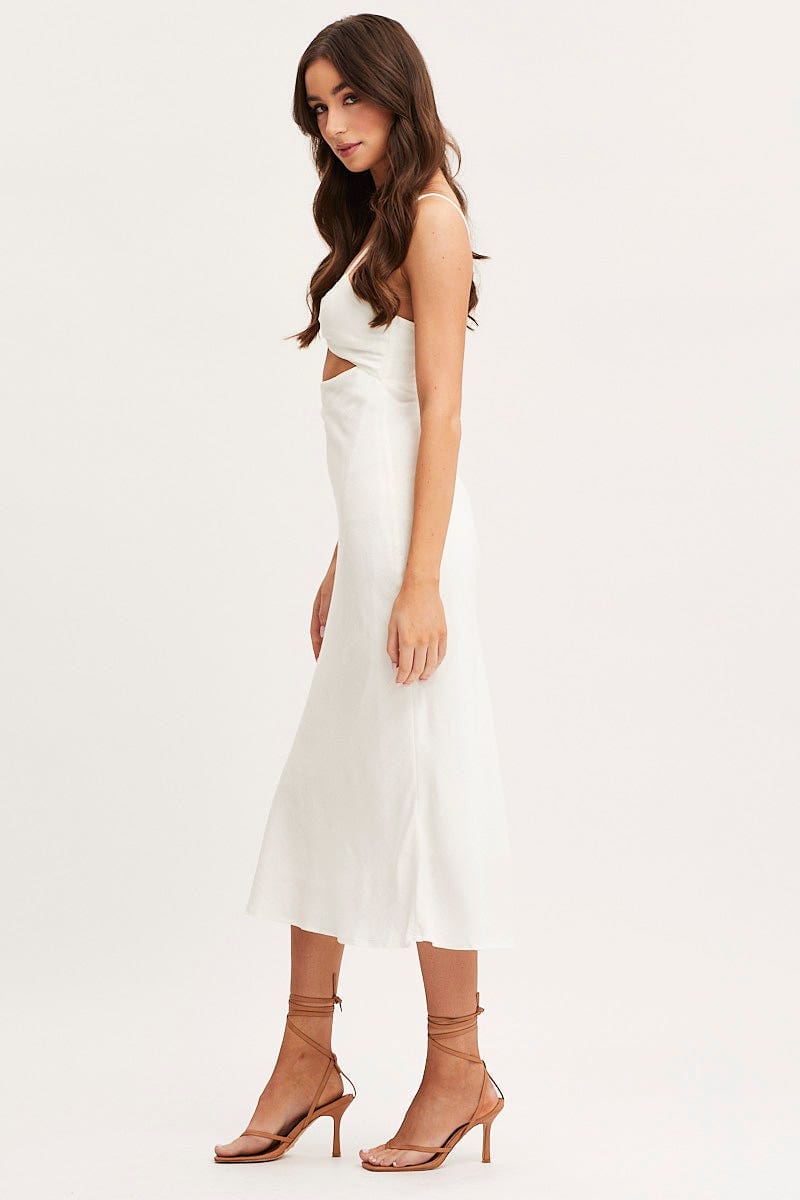 F MIDI DRESS White Twist Front Dress Sleeveless Midi for Women by Ally