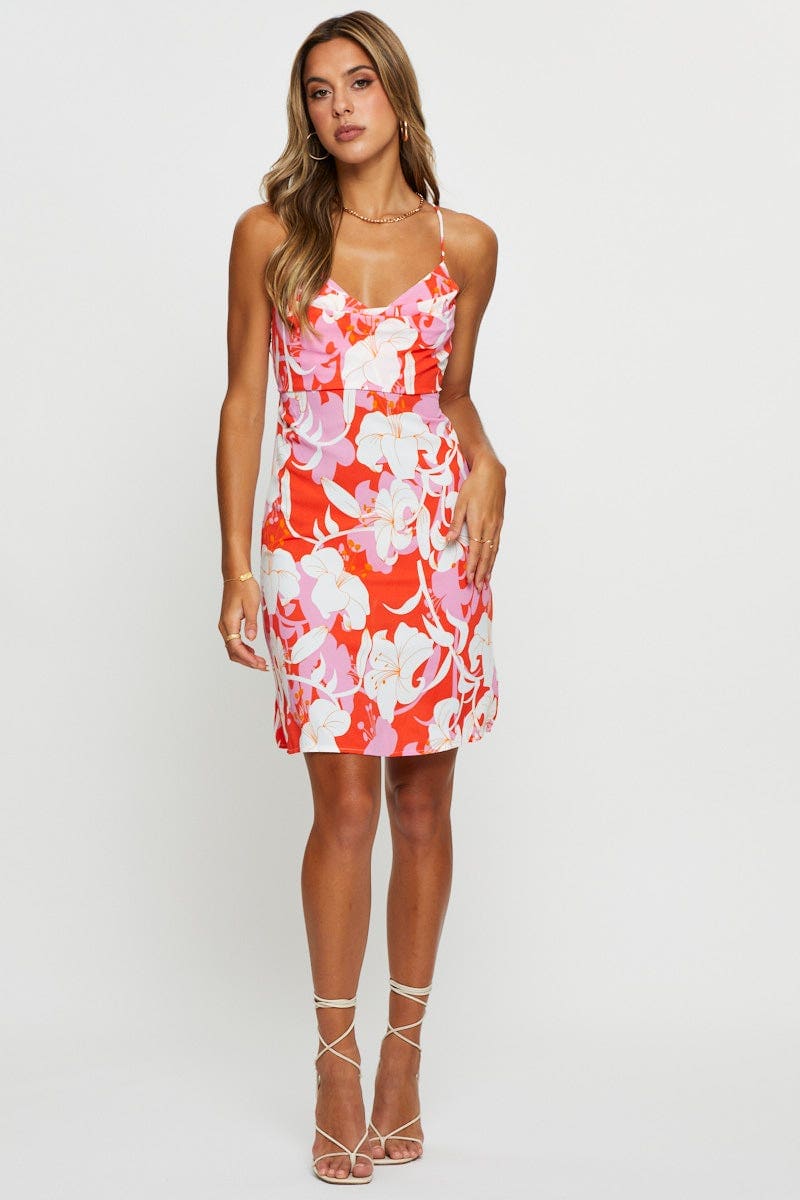 F MINI DRESS Floral Print A Line Dress Mini for Women by Ally