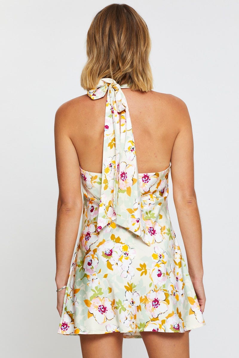 F MINI DRESS Print Mini Dress Cowl Neck for Women by Ally