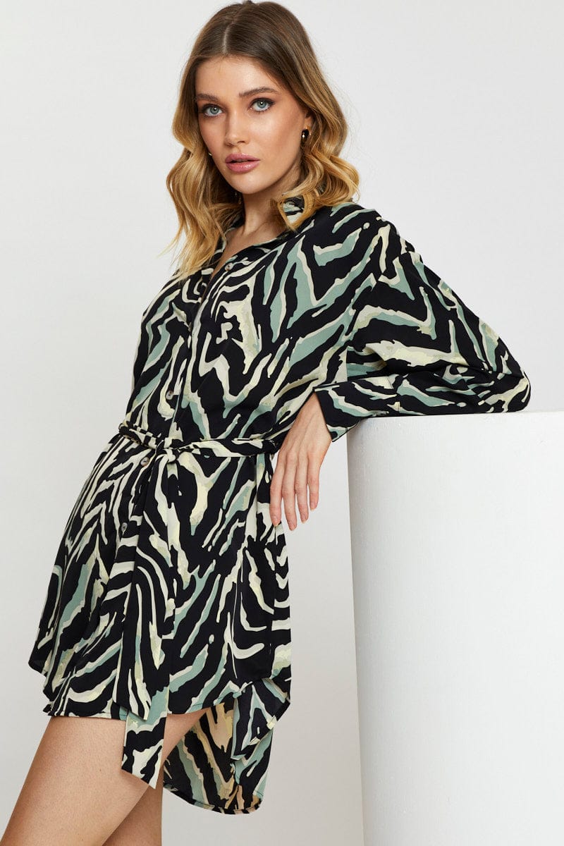 F MINI DRESS Print Mini Dress Long Sleeve Evening for Women by Ally