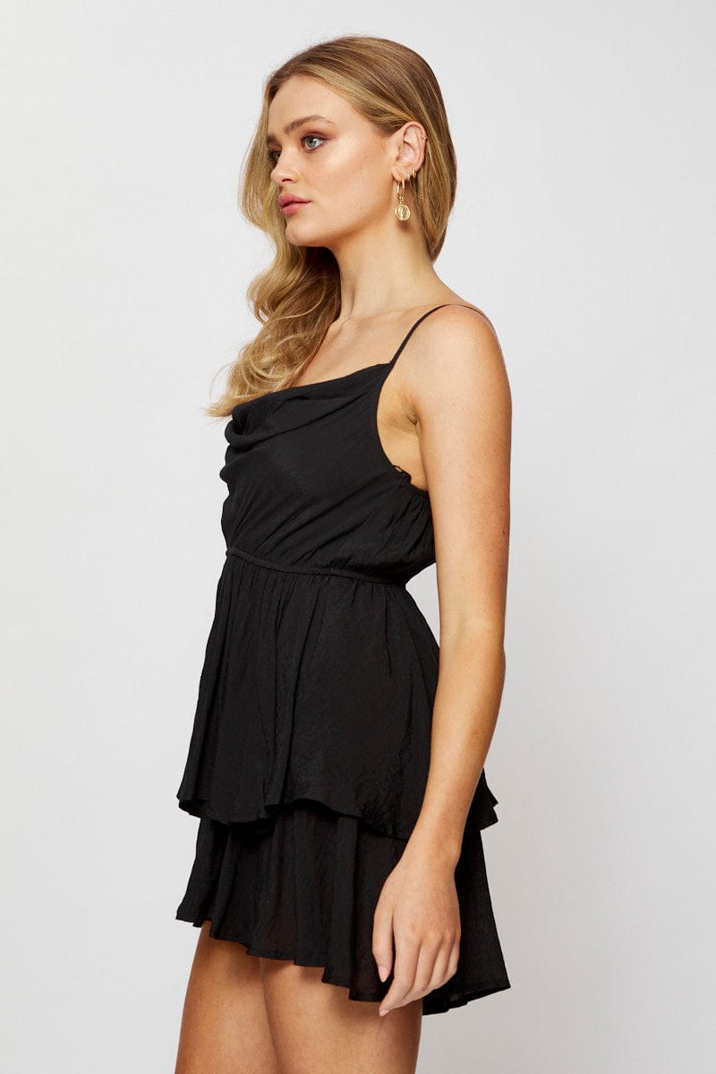 F PLAYSUIT Black Playsuit Cowl Neck for Women by Ally