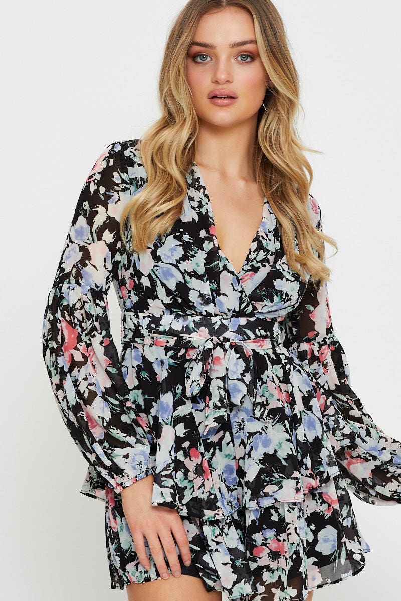 F PLAYSUIT Print Playsuit Long Sleeve for Women by Ally