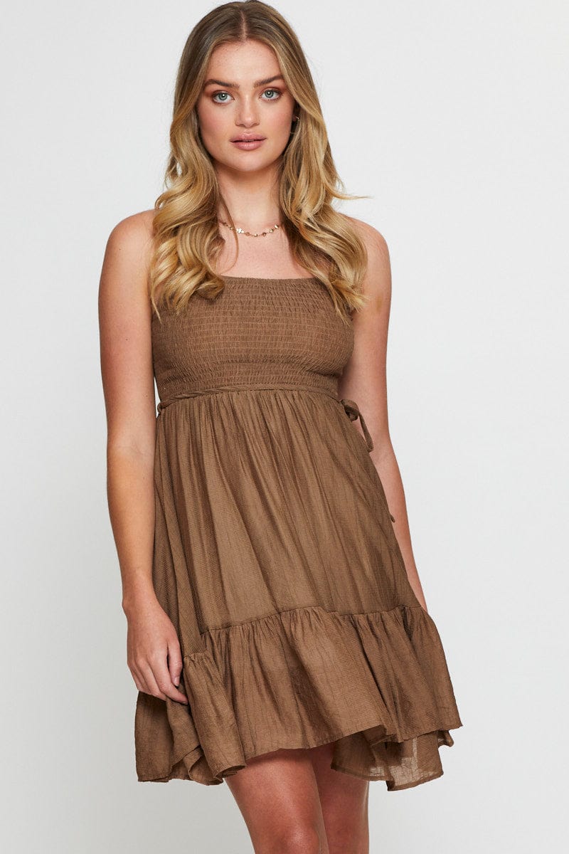 F SKATER DRESS Brown A Line Dress Mini for Women by Ally