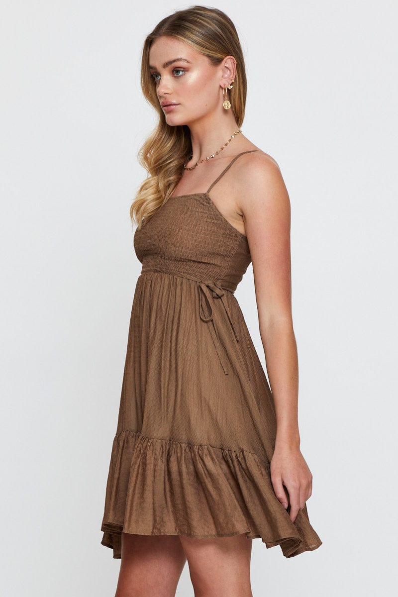 F SKATER DRESS Brown A Line Dress Mini for Women by Ally