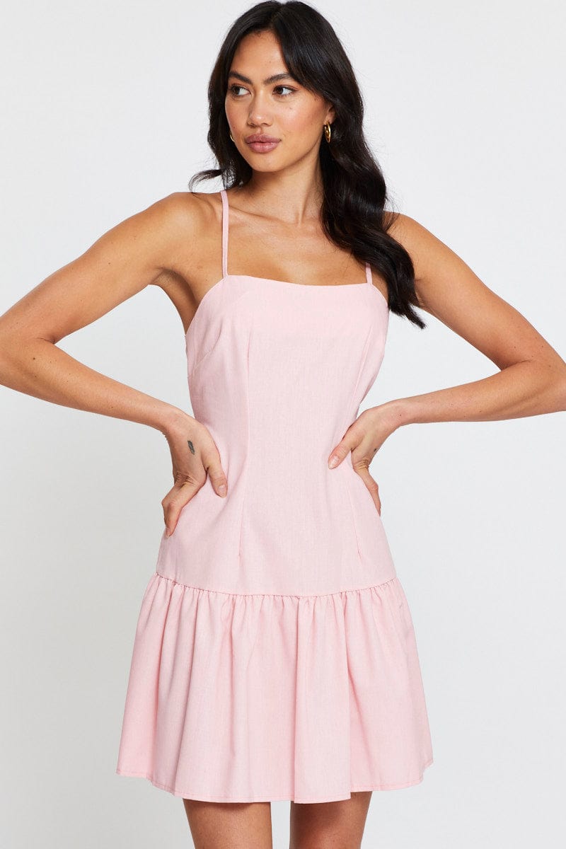 F SKATER DRESS Pink A Line Dress Mini for Women by Ally