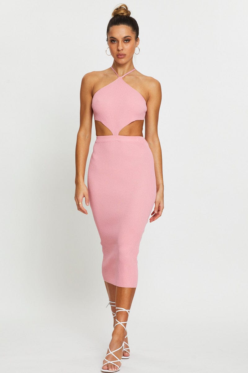 Women's Pink Knit Dress Halter Neck | Ally Fashion Women's Pink Knit Dress Halter Neck | Ally Fashion