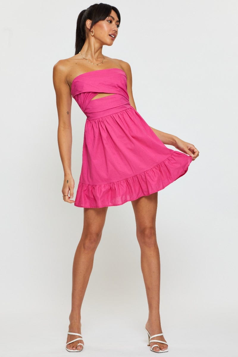 F SKATER DRESS Pink Mini Dress Sleeveless for Women by Ally