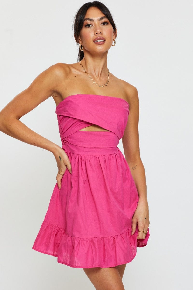 F SKATER DRESS Pink Mini Dress Sleeveless for Women by Ally