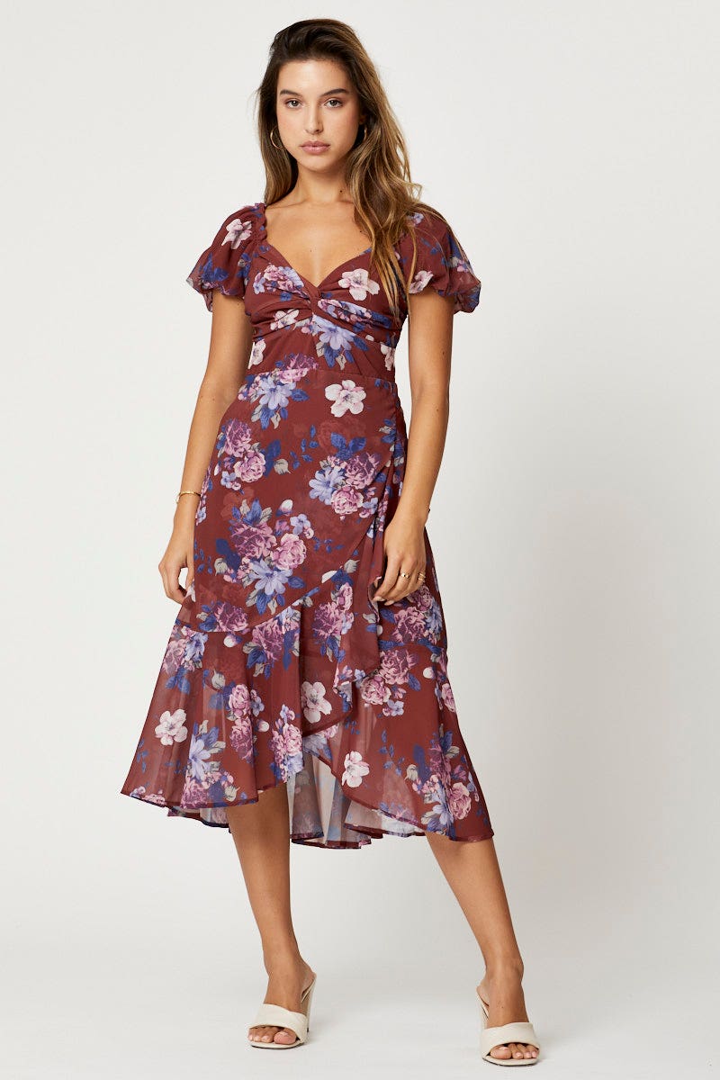 F SKATER DRESS Print Sweetheart Button Front Midi Dress for Women by Ally