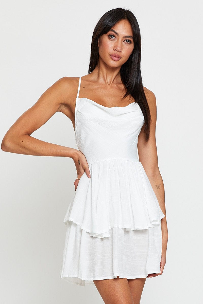 F SKATER DRESS White Playsuit Cowl Neck for Women by Ally