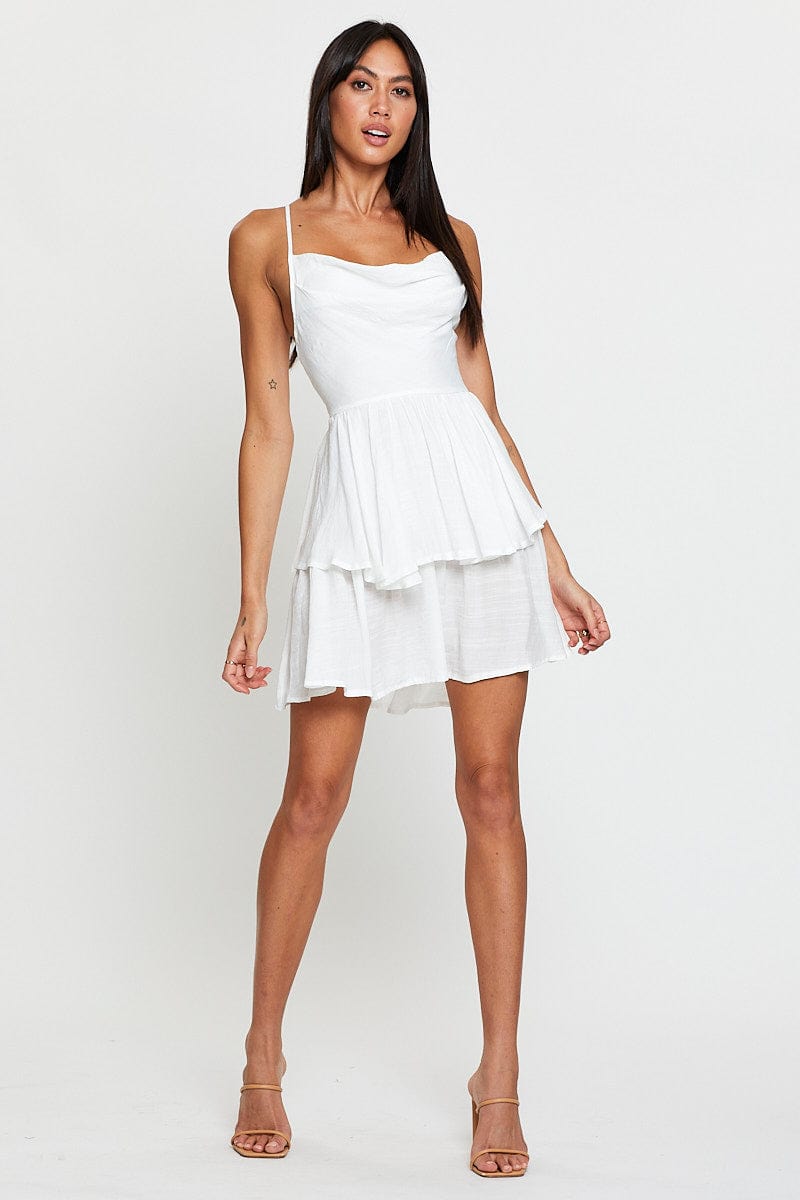 F SKATER DRESS White Playsuit Cowl Neck for Women by Ally