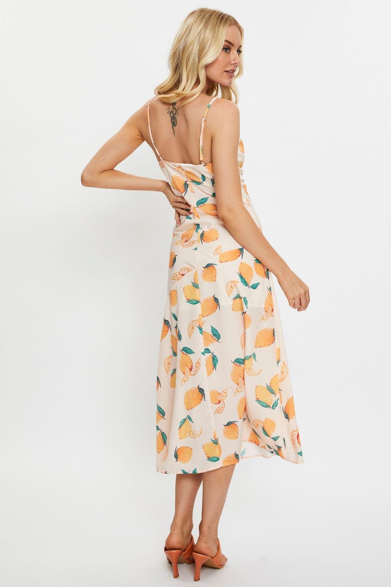 F SLIP DRESS Floral Print Lemon Print Slip Dress for Women by Ally