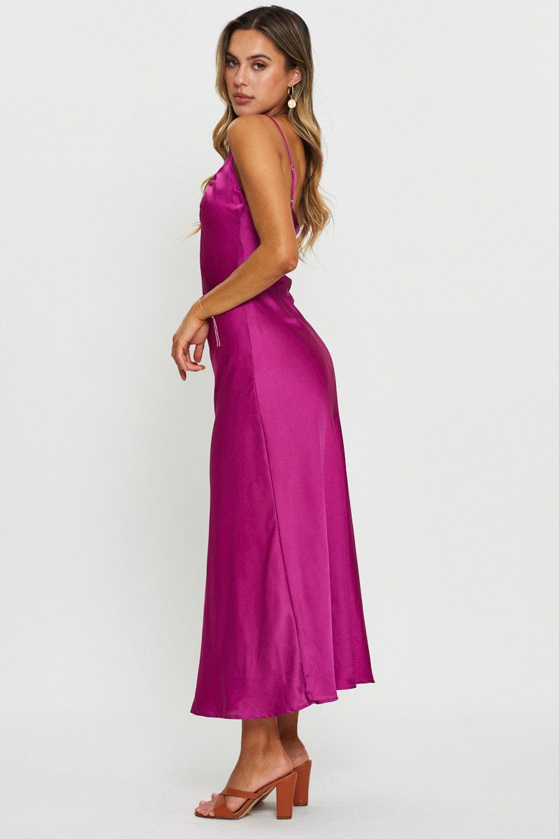F SLIP DRESS Pink Maxi Dress Satin for Women by Ally