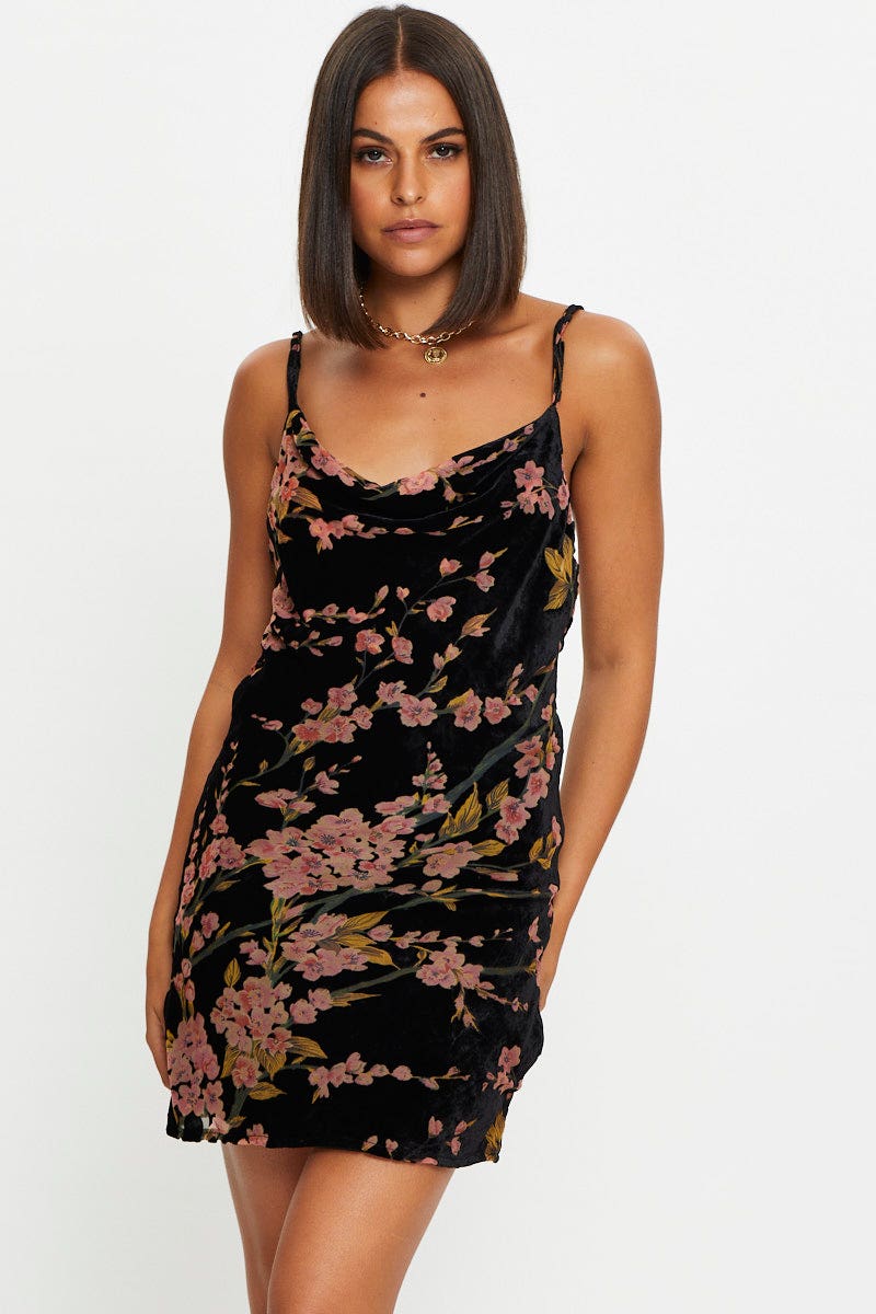 F SLIP DRESS Print Burnout Slip Cowl Mini Dress for Women by Ally