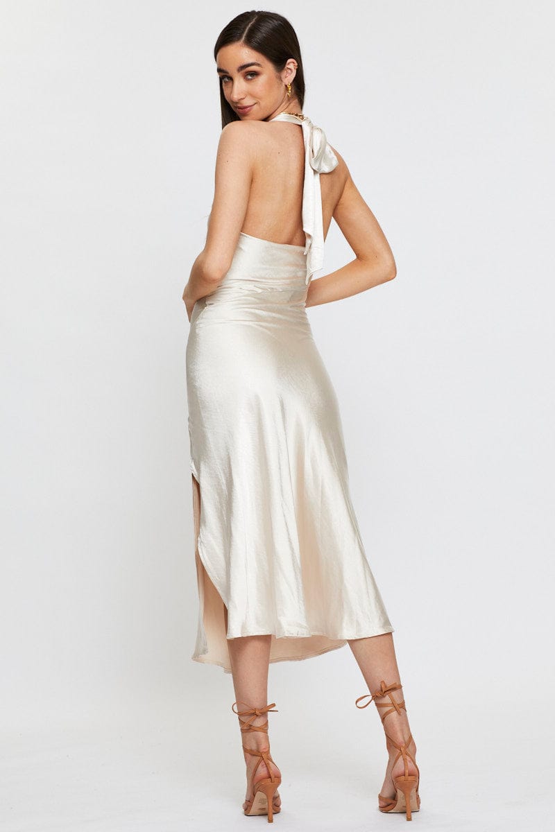 F SLIP DRESS White Slip Dress Midi Satin for Women by Ally