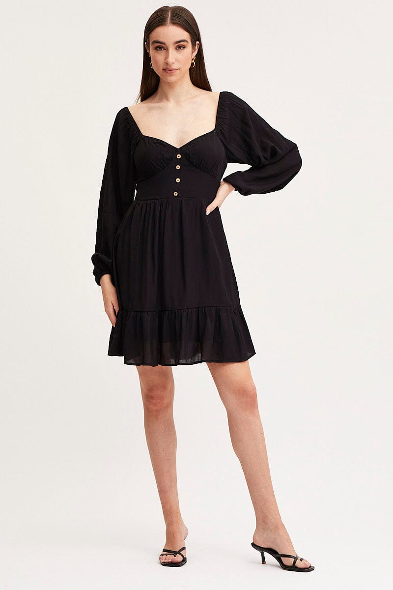 FB A LINE DRESS Black A Line Dress Long Sleeve Mini for Women by Ally