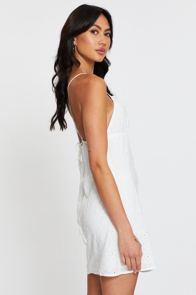 FB A LINE DRESS White Mini Dress Sleeveless for Women by Ally