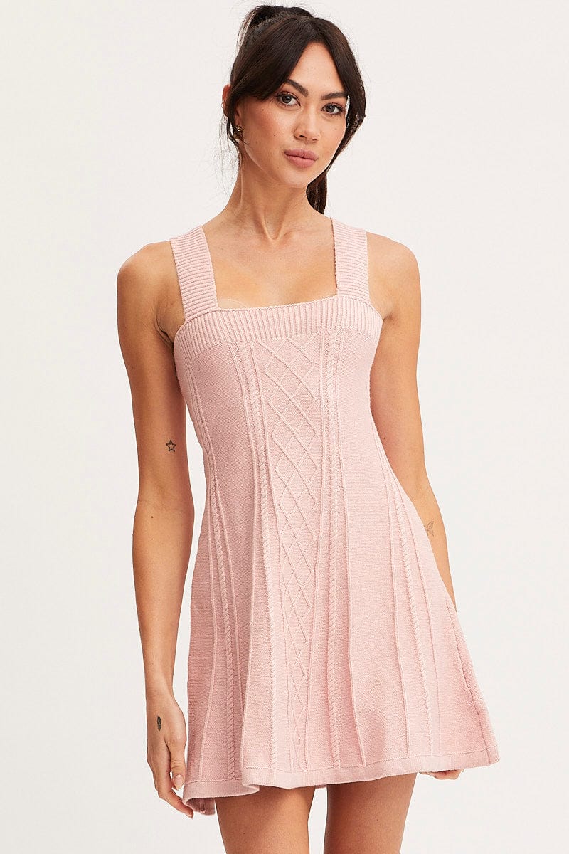 FB MINI DRESS Pink Dress Sleeveless Mini Knit for Women by Ally