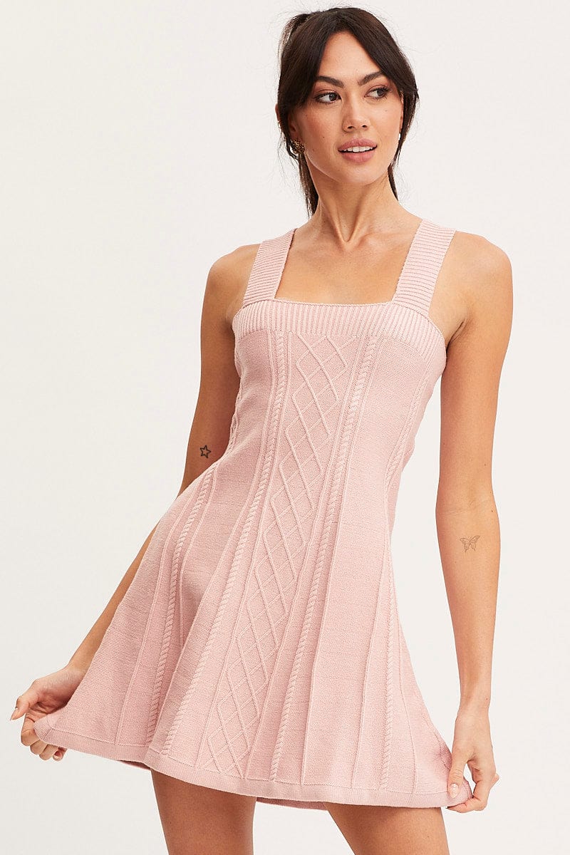 FB MINI DRESS Pink Dress Sleeveless Mini Knit for Women by Ally