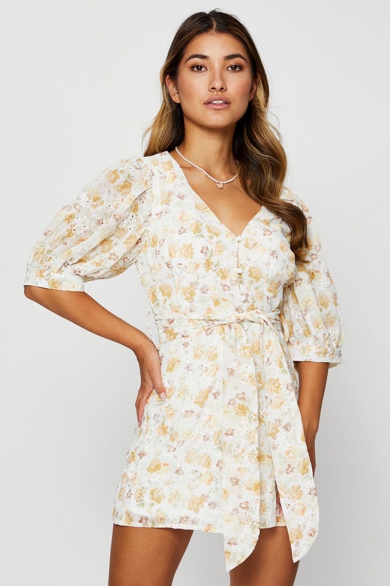 FB MINI DRESS Print Dress Puff Sleeve Mini for Women by Ally